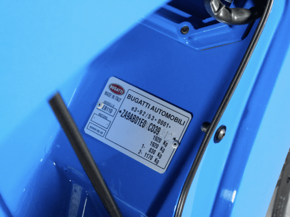 BUGATTI paint code label on the vehicle – find your exact color match.