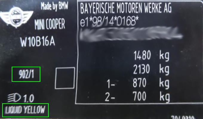 MINI factory paint code label – check your car’s original color.