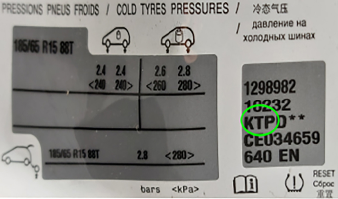 PEUGEOT paint code label on the vehicle – find your exact color match.