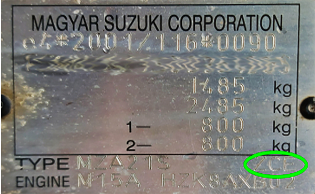 SUZUKI factory paint code label – check your car’s original color