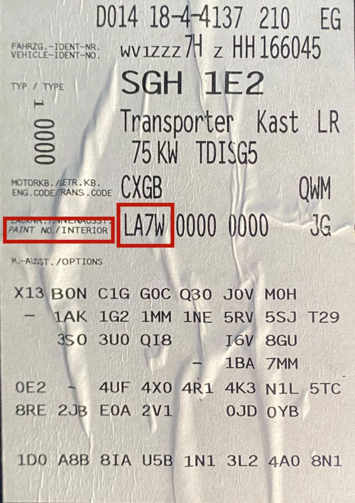 VOLKSWAGEN / VW factory paint code label – check your car’s original color