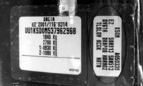 Dacia paint code label on the vehicle – find your exact color match.