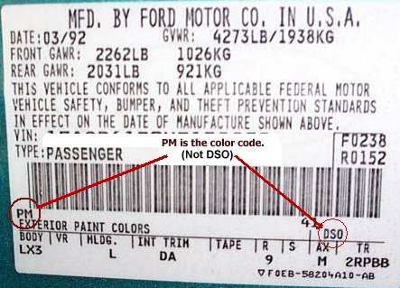 FORD USA factory paint code label – check your car’s original color.