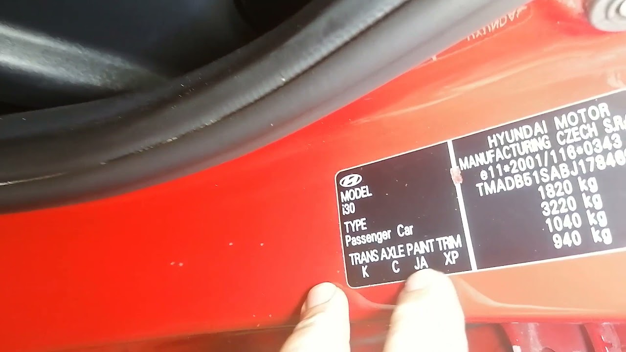 HYUNDAI color code sticker on the body – identify your vehicle’s paint.