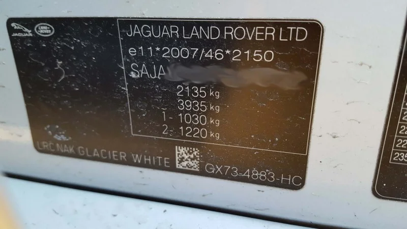 Jaguar paint code label on the vehicle – find your exact color match.