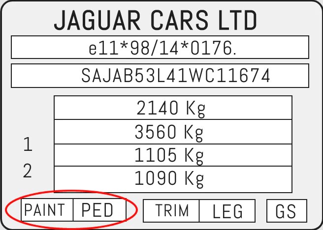 JAGUAR factory paint code label – check your car’s original color.