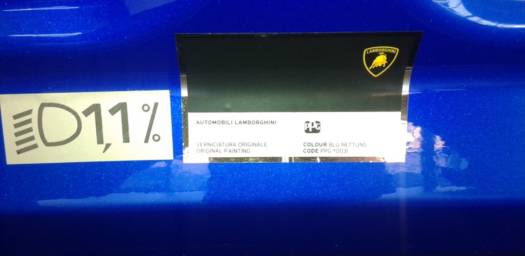 Lamborghini factory paint code label – check your car’s original color.