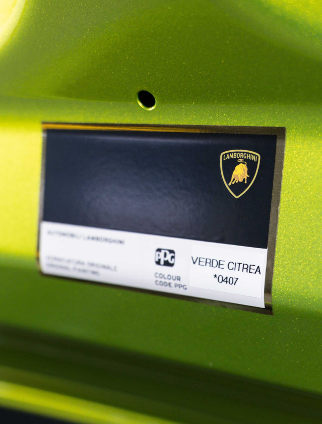Lamborghini vehicle paint code plate – verify your original paint specification.