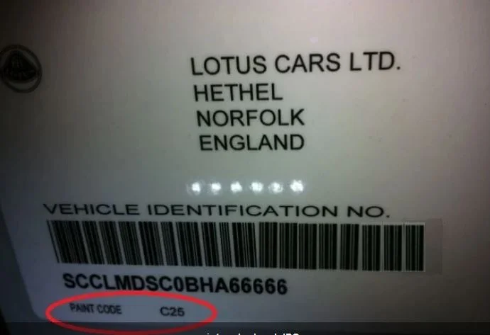 How to find the paint code on a Lotus – check common label locations.