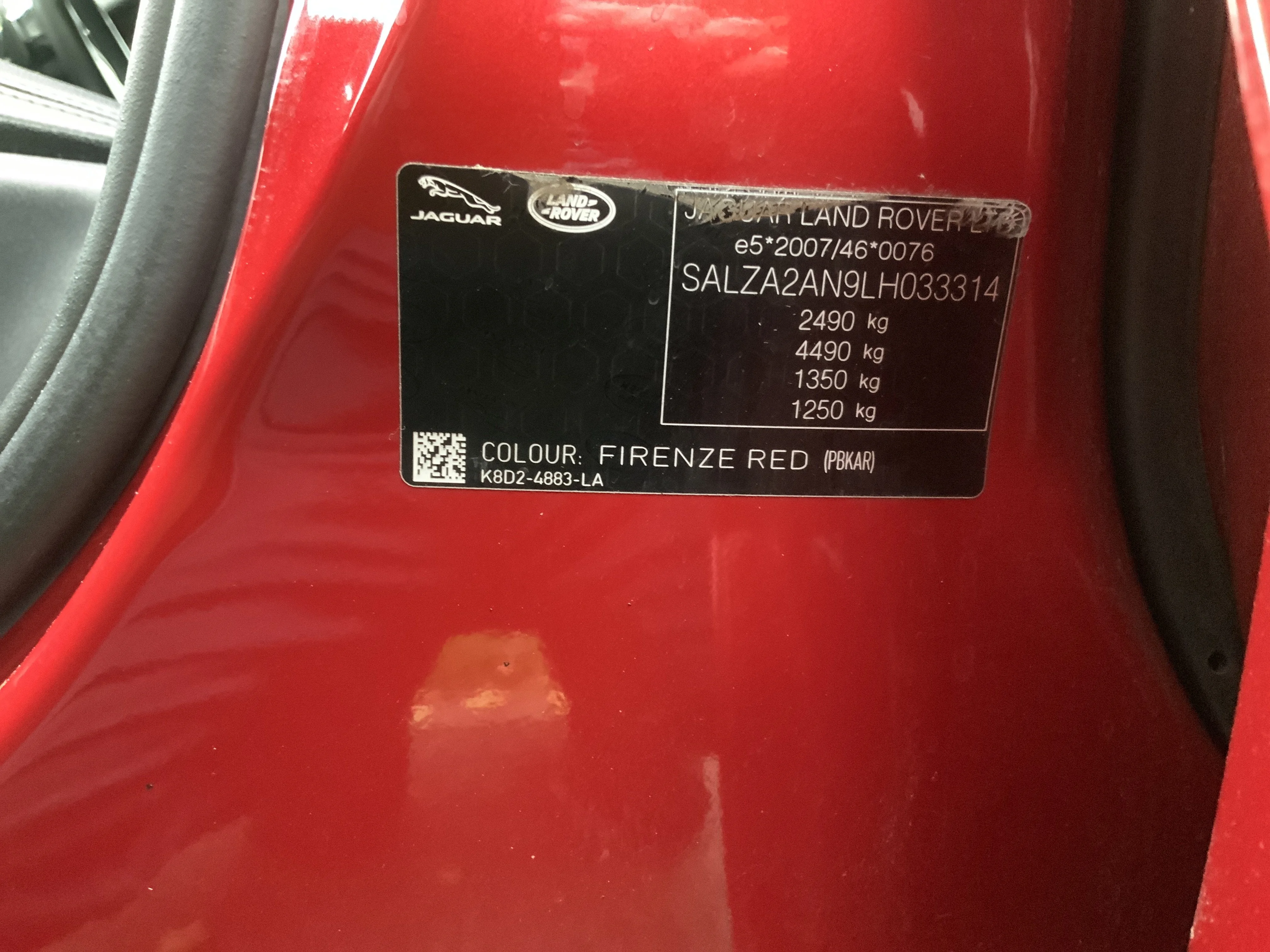 LAND ROVER color code sticker on the body – identify your vehicle’s paint.