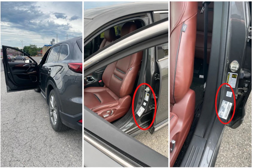 MAZDA paint identification label – locate your car’s factory color code.