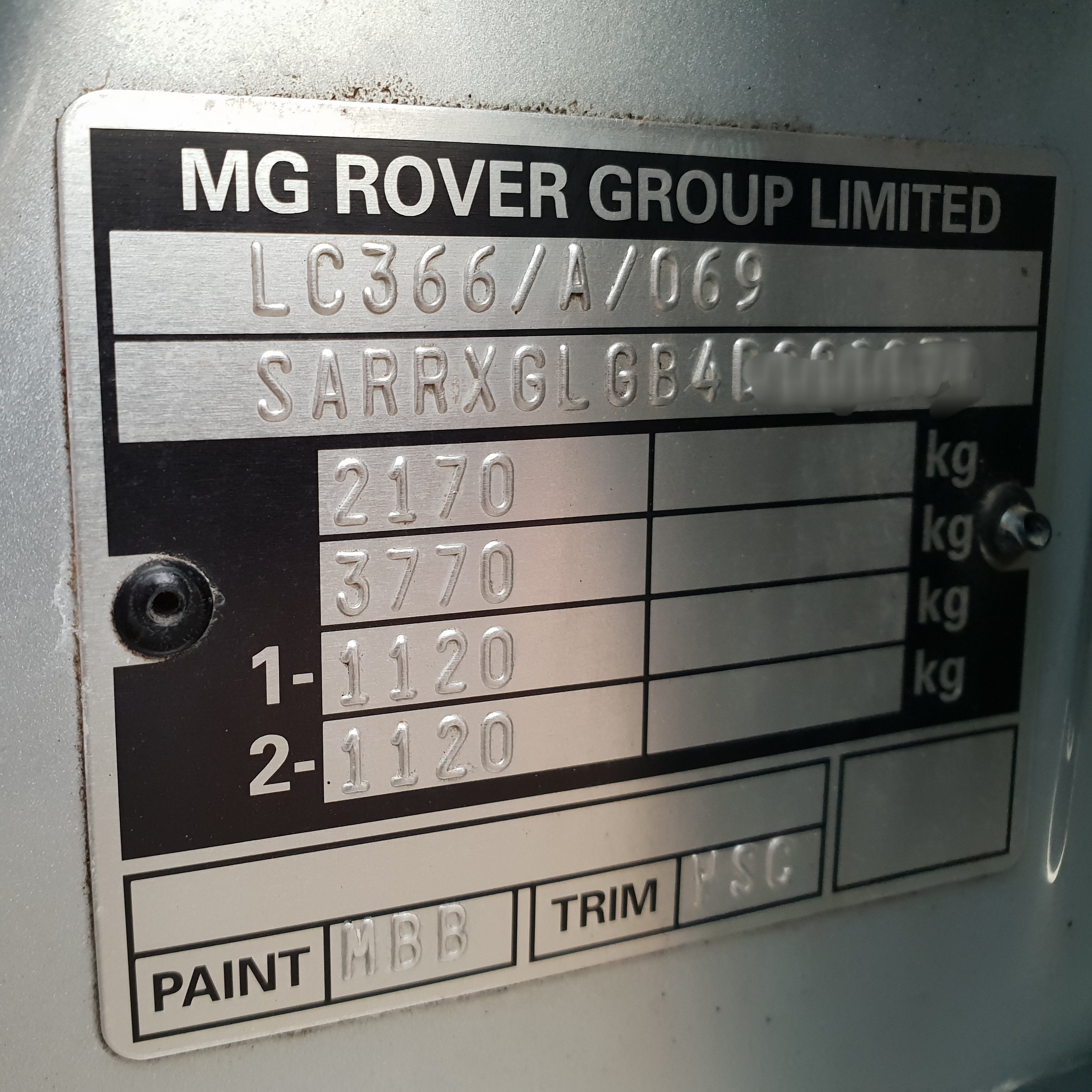 MG factory paint code label – check your car’s original color.