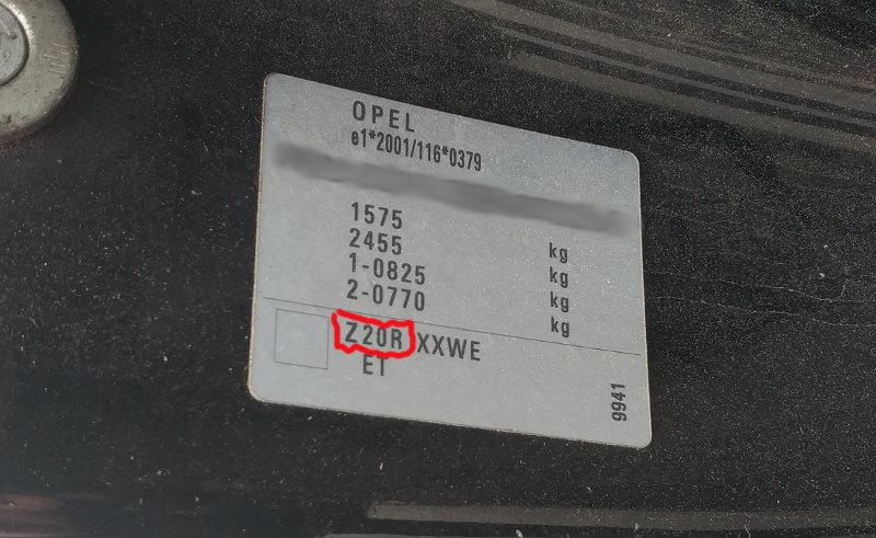 OPEL factory paint code label – check your car’s original color.