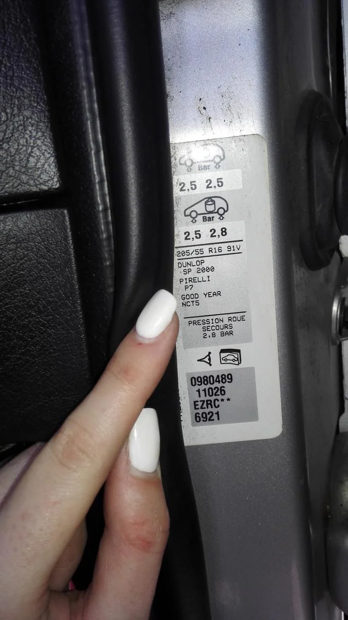 Peugeot factory paint code label – check your car’s original color.