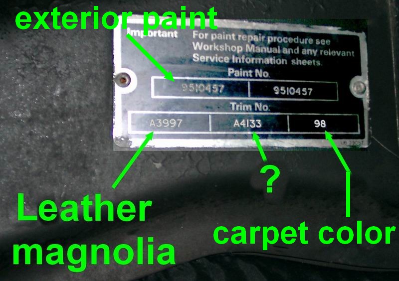Rolls-Royce factory paint code label – check your car’s original color.