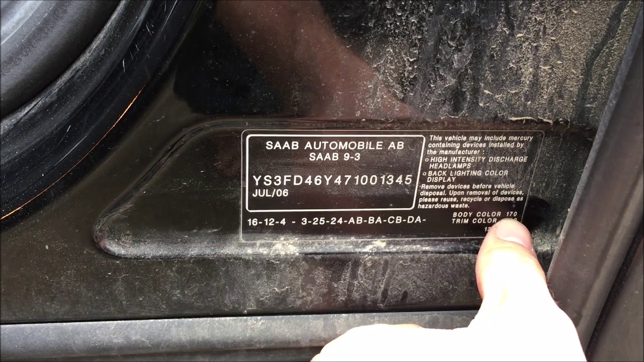 SAAB factory paint code label – check your car’s original color